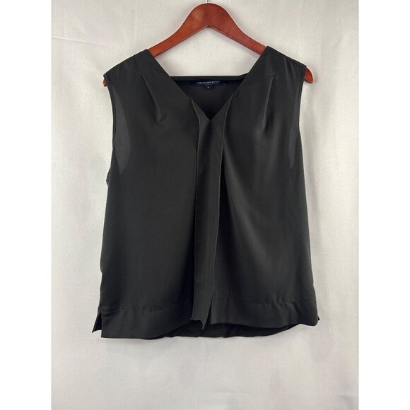 French Connection Womens V-Neck Sleeveless Blouse Black L - Picture 2 of 5